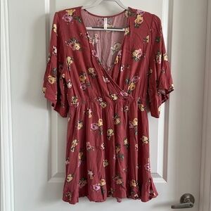 Xhilaration Pink Multicolor Floral Rosewood Print Elbow Sleeve
Wrap Dress S